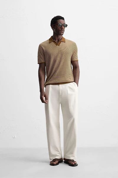 STRIPED KNIT POLO SHIRT