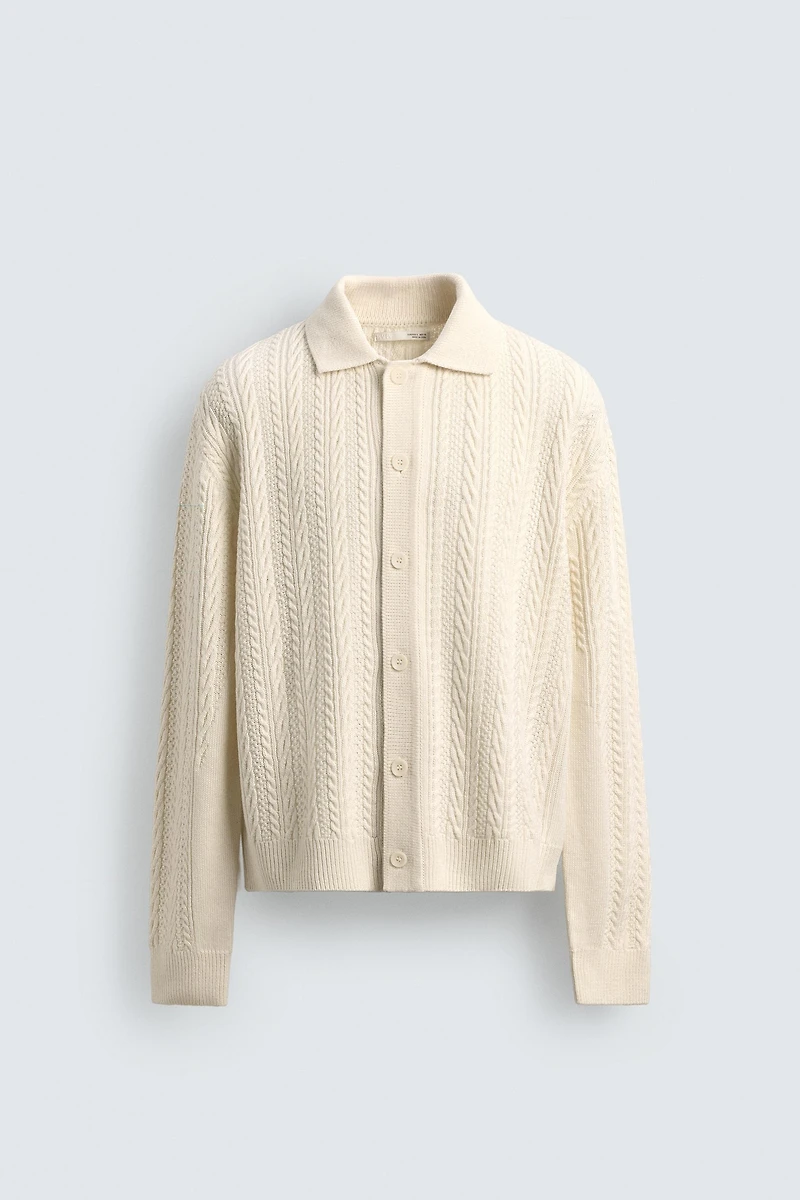 CABLE KNIT TEXTURED CARDIGAN