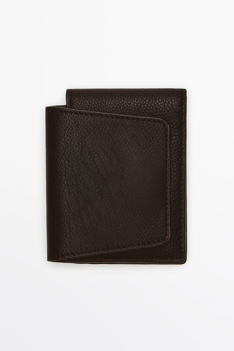 Portefeuille à rabat en cuir nappa