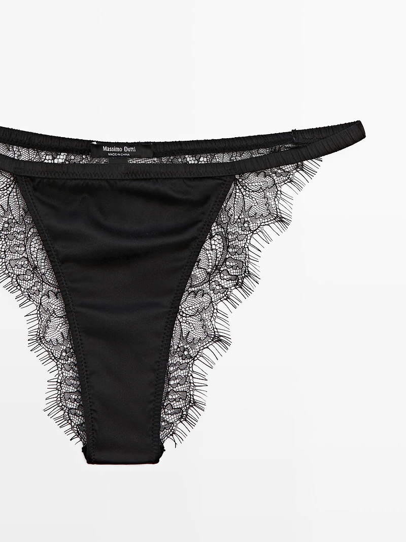 Silk blend briefs with lace detail