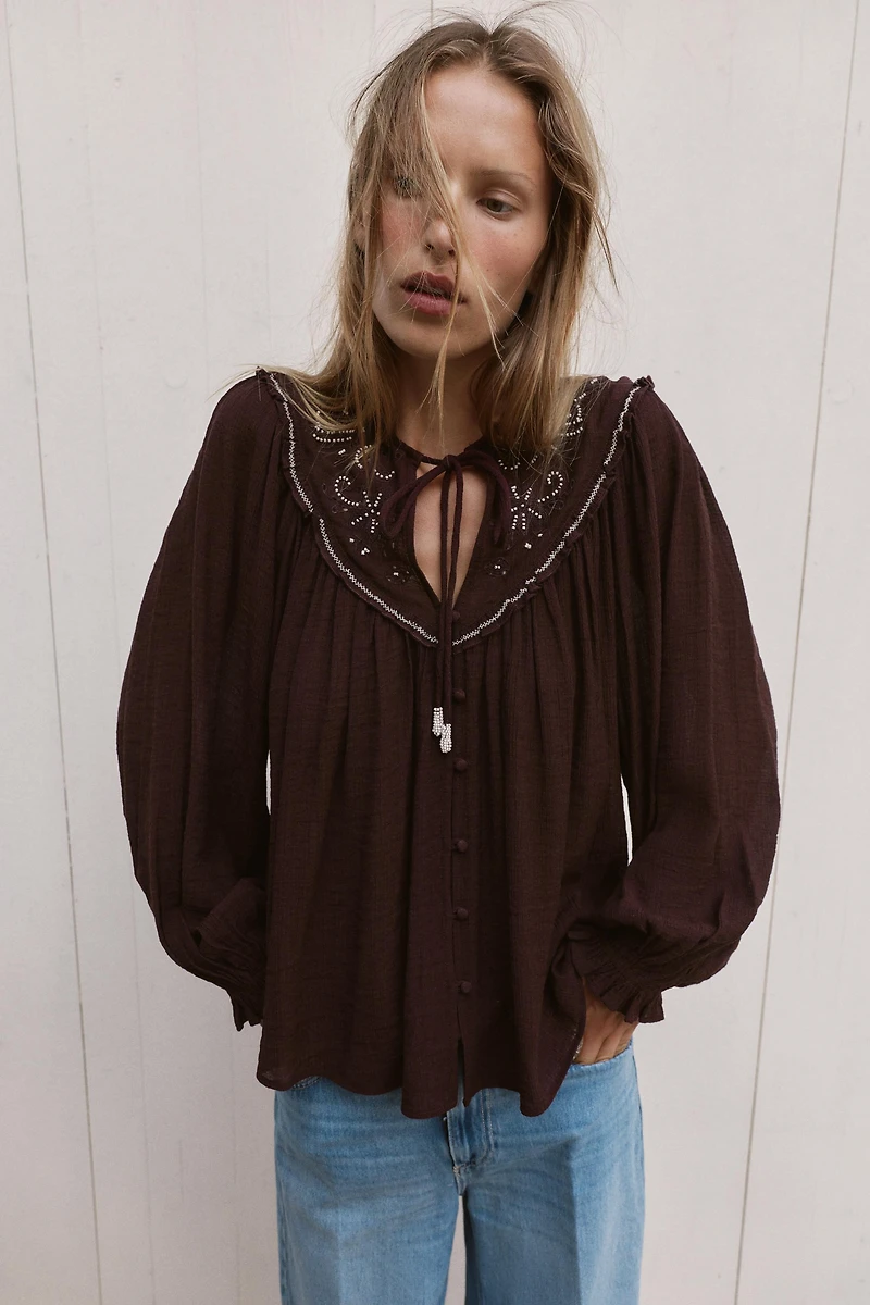 EMBROIDERED BEADED BLOUSE