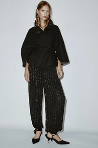 MANTEAU COURT CAPE CEINTURE AVEC LAINE