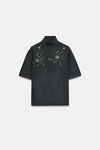 SHORT SLEEVE BEADED KNIT JUMPER