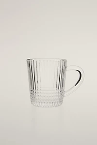 GLASS MUG WITH A RAISED GEOMETRIC DESIGN