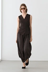 Veste sans manches en maille croisée avec nœud