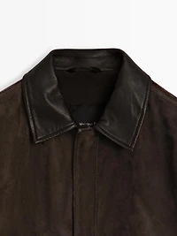 Suede leather jacket with collar detail