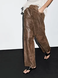 Distressed nappa leather trousers