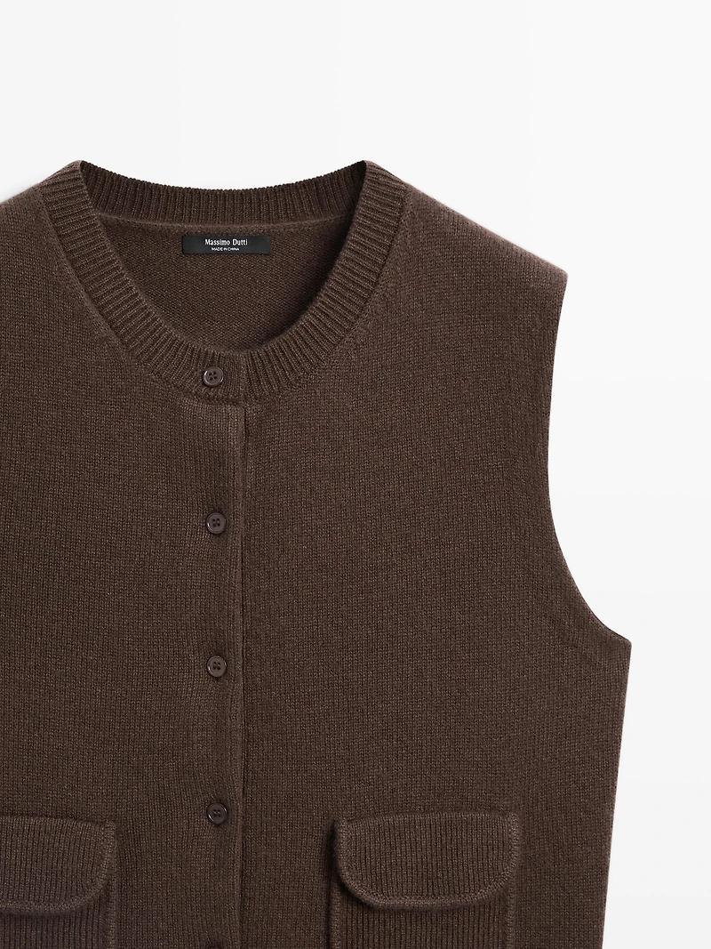 Veste sans manches en laine mélangée avec poches