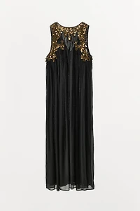 PLEATED SEQUIN GEORGETTE DRESS