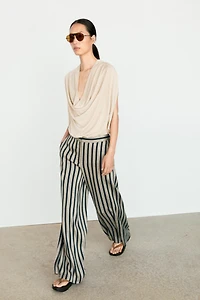 Striped wide-leg linen blend pants