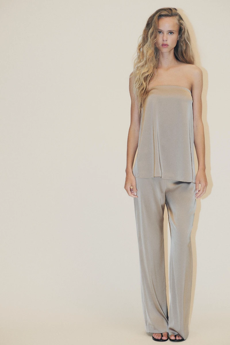 STRAPLESS SATIN EFFECT TOP