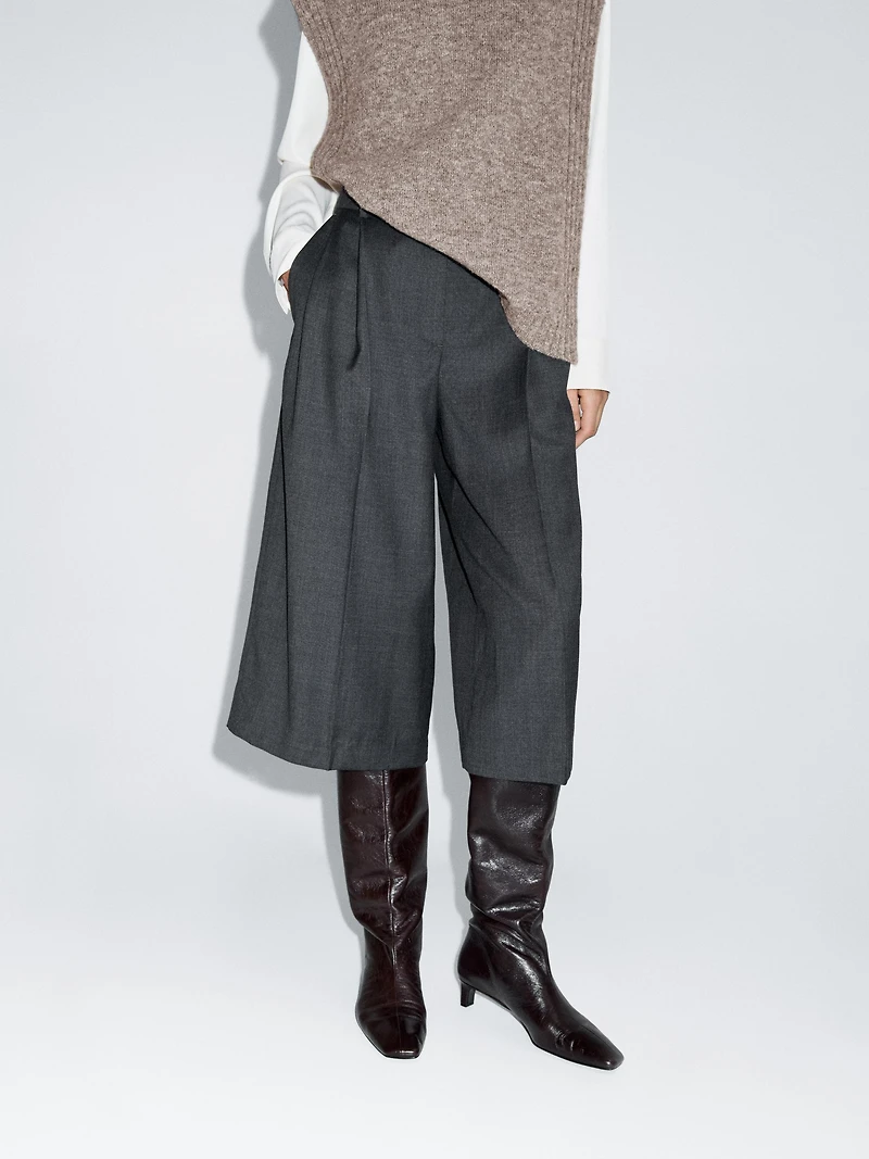 Bermuda long à pinces 100 % laine