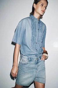ZW COLLECTION RUFFLED DENIM SHIRT