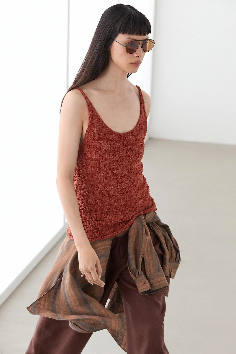 Textured cotton blend strappy top