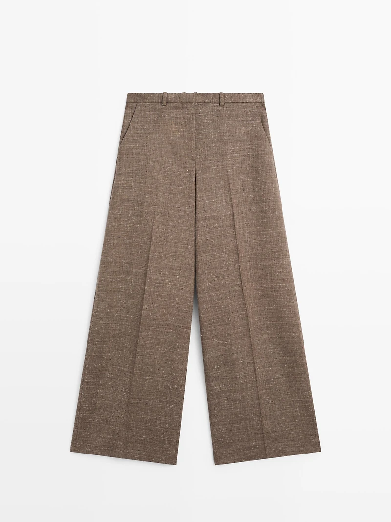 Pantalon large volume en laine mélangée