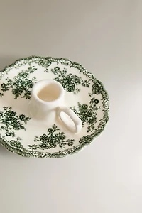 FLORAL EARTHENWARE CANDLEHOLDER