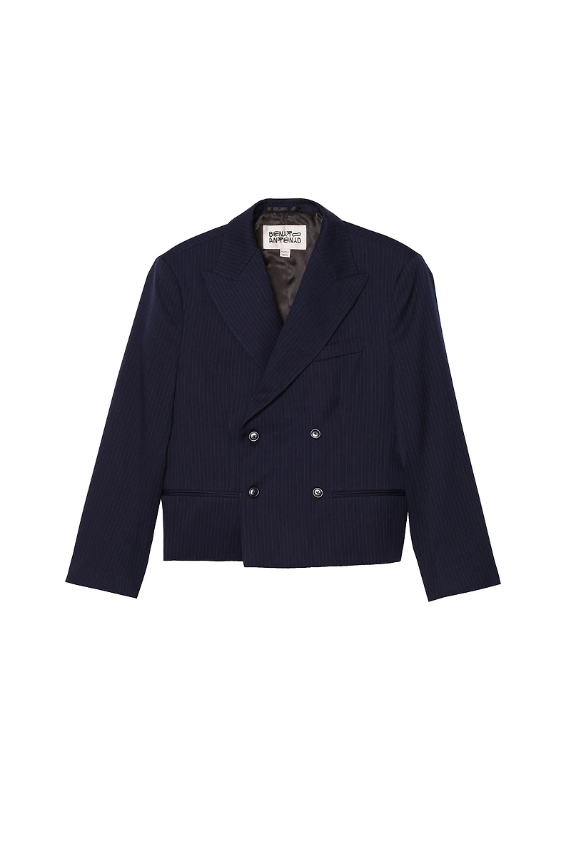 CROPPED FIT PINSTRIPE SUIT BLAZER