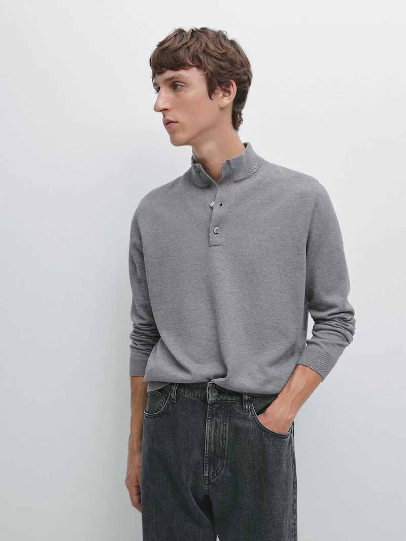 Pull en maille à col camionneur boutonné