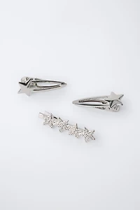 PACK OF THREE SPARKLY STAR HAIR CLIPS