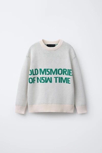 EMBROIDERED TEXT KNIT SWEATER