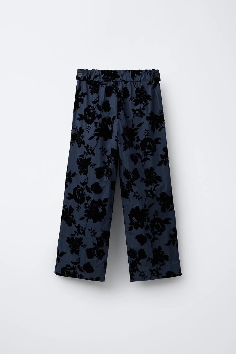 FLOCKED FLORAL STRAIGHT LEG PANTS