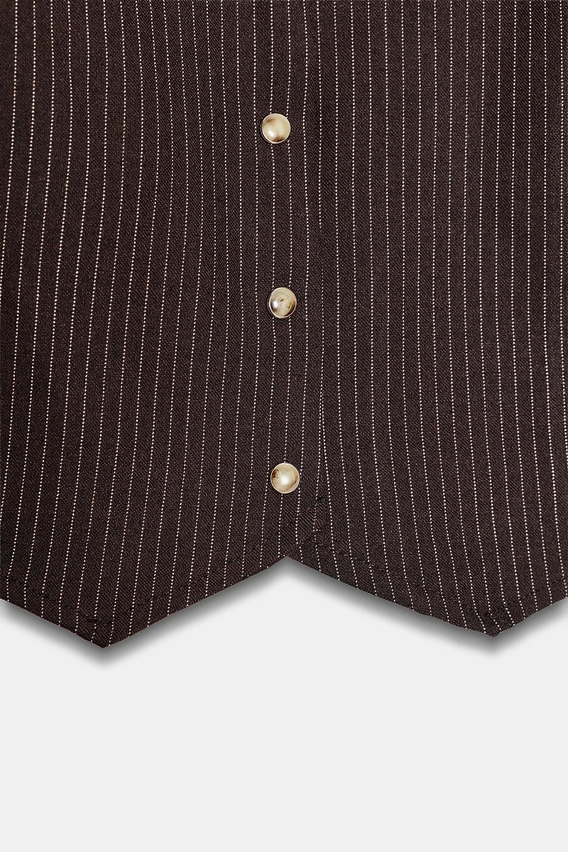 STRIPED SHOULDER PAD CROP SHIRT