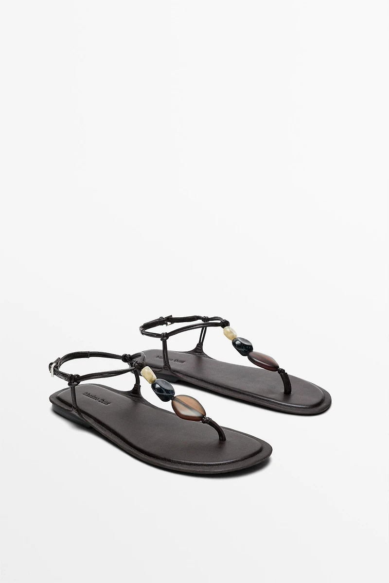Flat slider sandals with stones