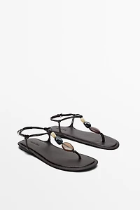 Flat slider sandals with stones