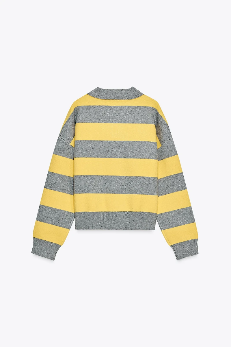 PULL EN MAILLE COL POLO RAYÉ