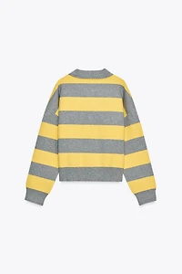PULL EN MAILLE COL POLO RAYÉ