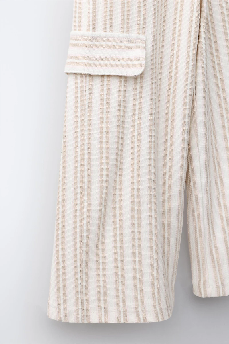 STRIPED WIDE LEG CARGO PANTS