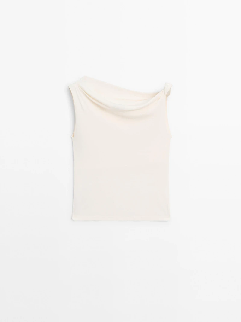 Draped cotton top with knot detail