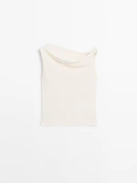 Draped cotton top with knot detail