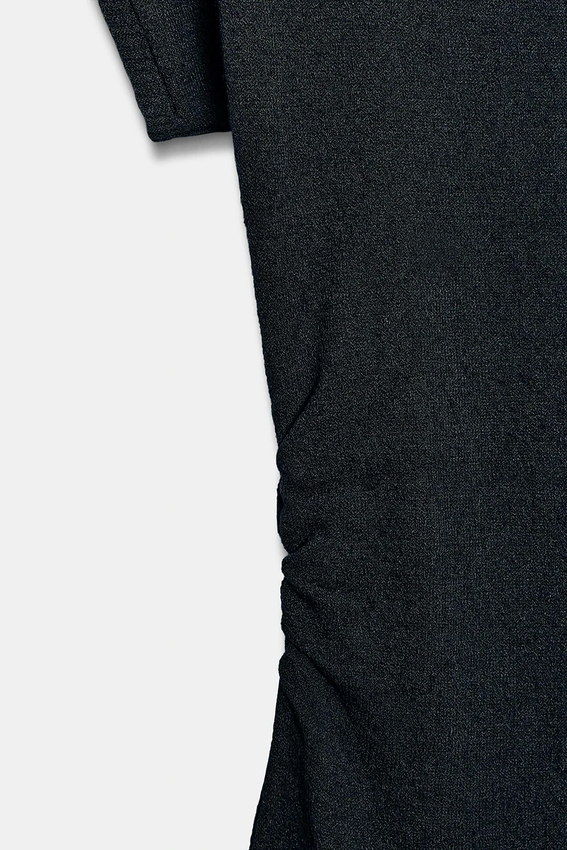 LONG KNIT DRESS WITH SIDE RUCHING