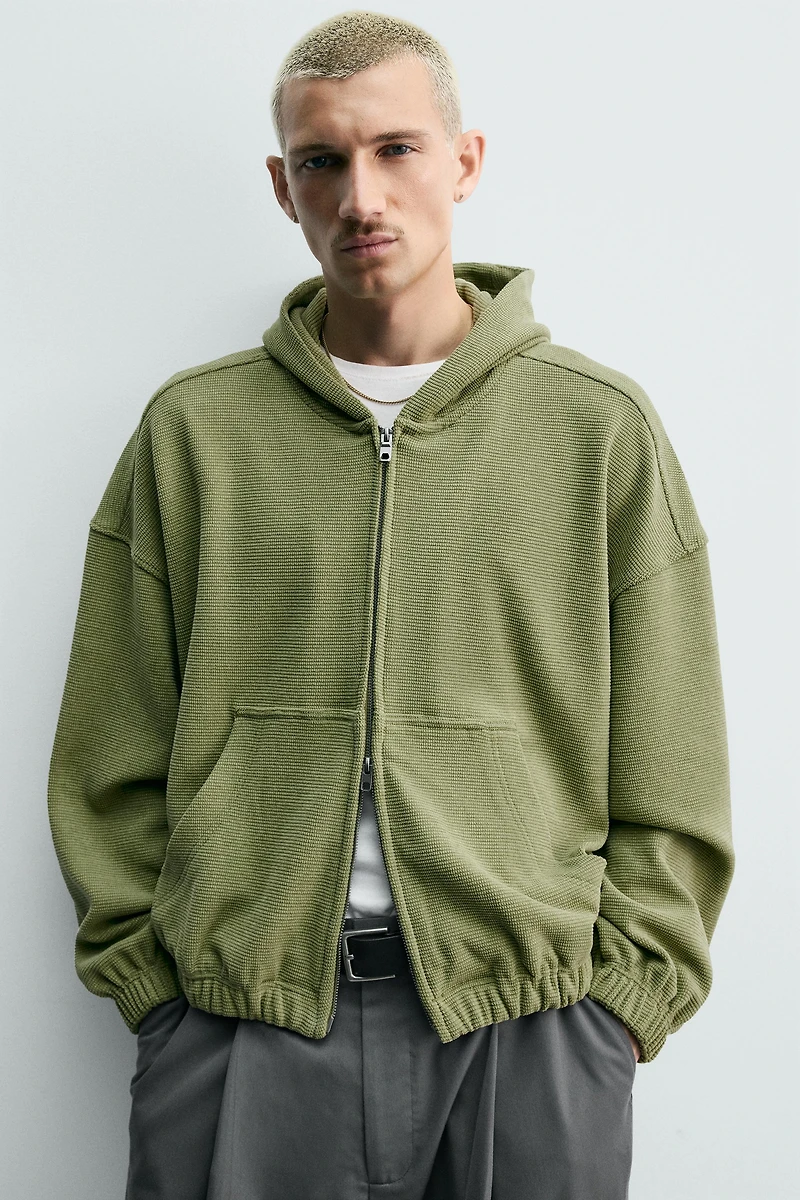 WASHED WAFFLE HOODIE JACKET