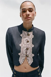 CROPPED LACE-TRIM JACKET