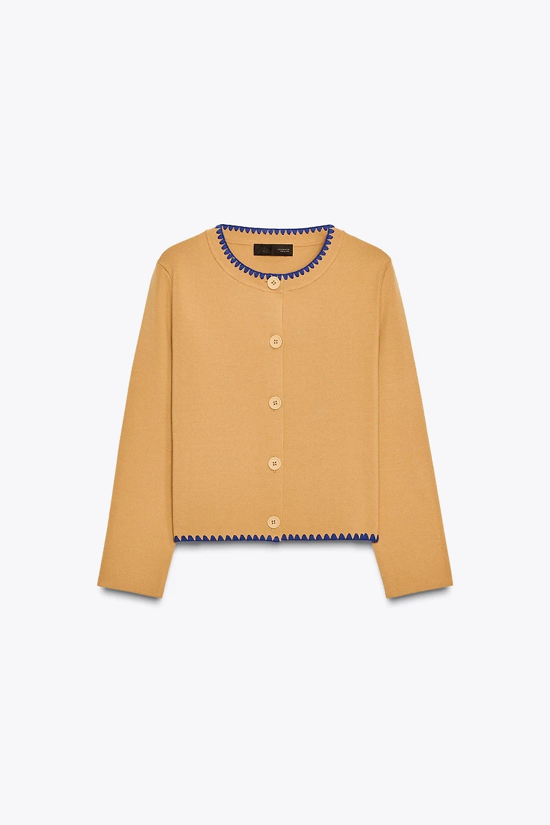 CONTRAST EMBROIDERY KNIT CARDIGAN