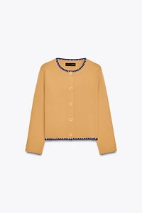 CONTRAST EMBROIDERY KNIT CARDIGAN