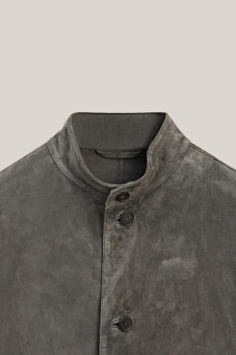 Suede leather overshirt with stand collar - LIMITED EDITION