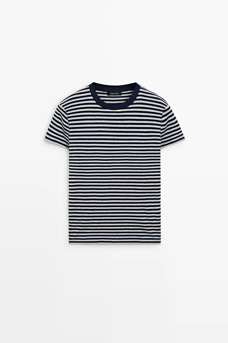 Ribbed striped short sleeve T-shirt