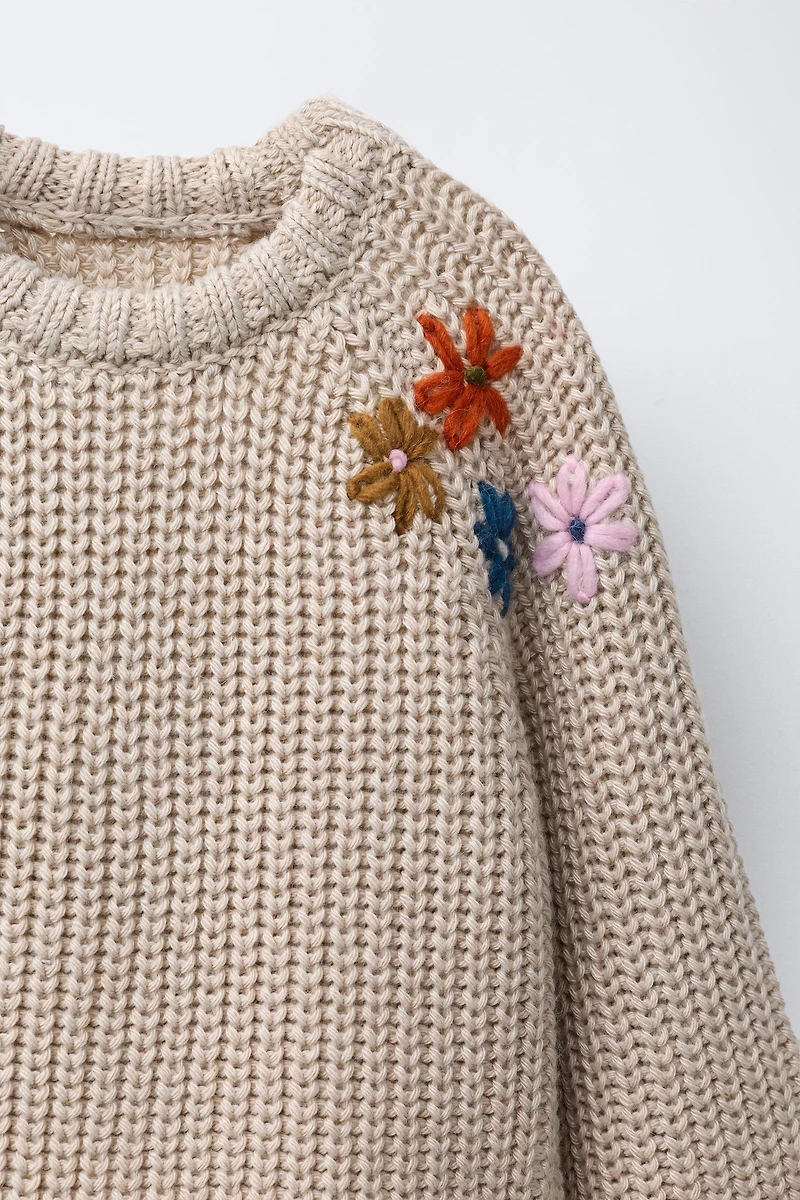 EMBROIDERED FLORAL KNIT JUMPER