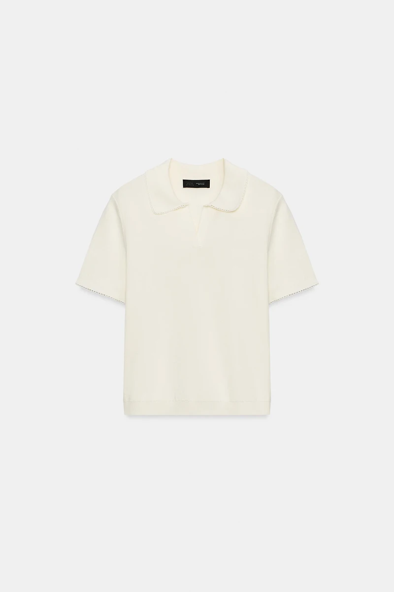 POLO EN MAILLE DENTELLE CONTRASTE