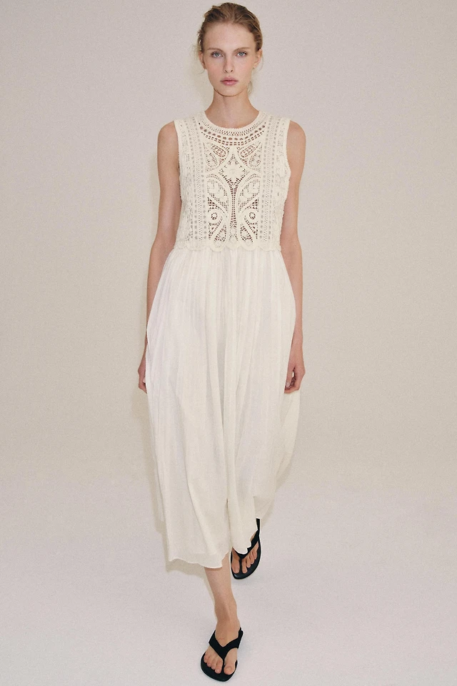 embroidered mini dress zw collection White & Navy Embroidery Mimi Mini Dress main image 1