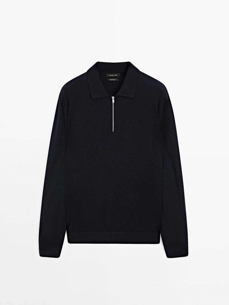 Pull polo en maille de laine mérinos