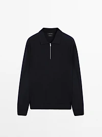 Pull polo en maille de laine mérinos