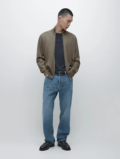 Cotton zip-up knit cardigan
