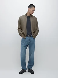 Cotton zip-up knit cardigan