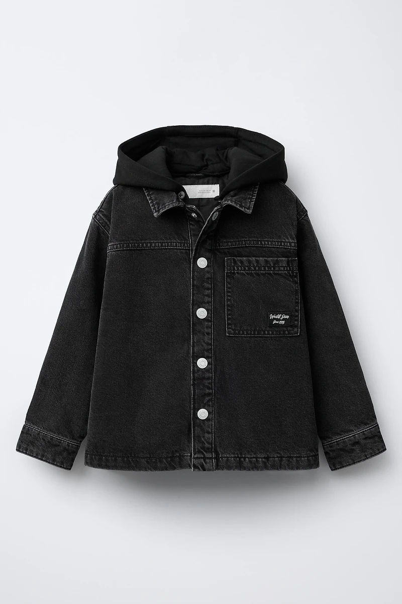 QUILTED DENIM OVERSHIRT WITH DETACHABLE HOODIE