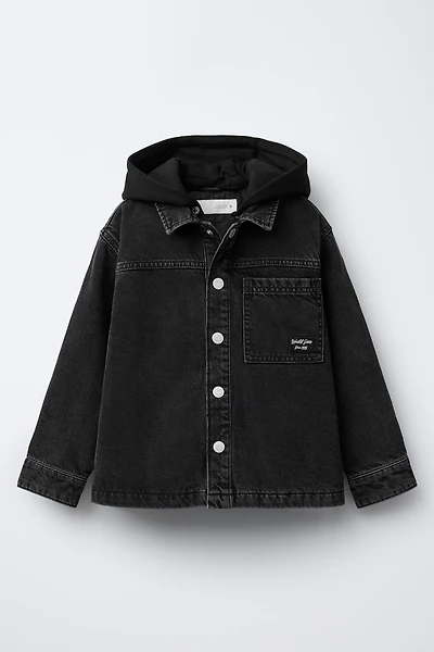 QUILTED DENIM OVERSHIRT WITH DETACHABLE HOODIE
