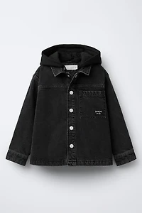 QUILTED DENIM OVERSHIRT WITH DETACHABLE HOODIE